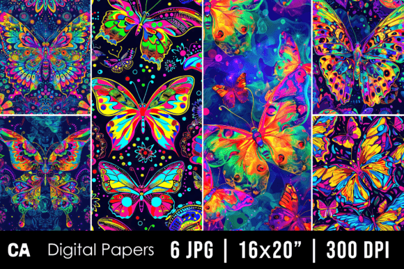 Abstract Neon Butterfly Backgrounds for Creative Projects