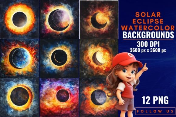 Capturing Celestial Magic with Solar Eclipse Watercolor Backgrounds