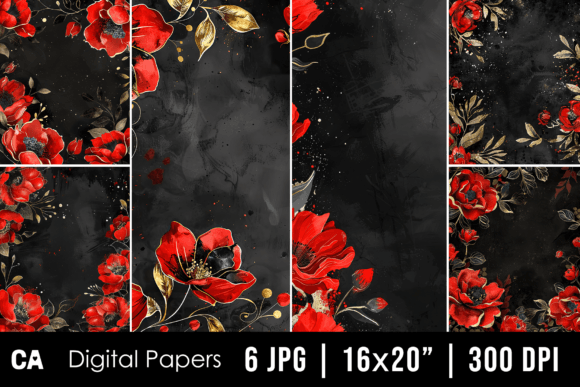 Elevate Your Designs with Watercolor Black Red Floral Backgrounds