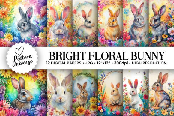 Enchanting Watercolor Floral Bunny Backgrounds for Spring Crafts