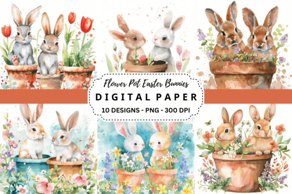 Flower Pot Easter Bunnies Backgrounds: Your Next Design Asset