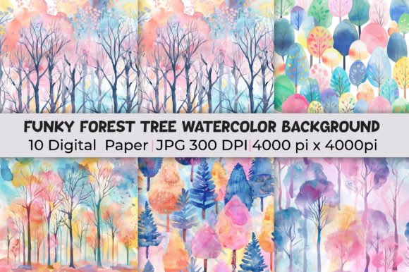 Unleash Vibrant Creativity with Funky Forest Tree Watercolor Backgrounds