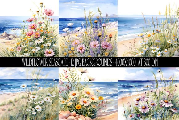 Wildflower Seascape Backgrounds: 12 JPGs for Creative Projects
